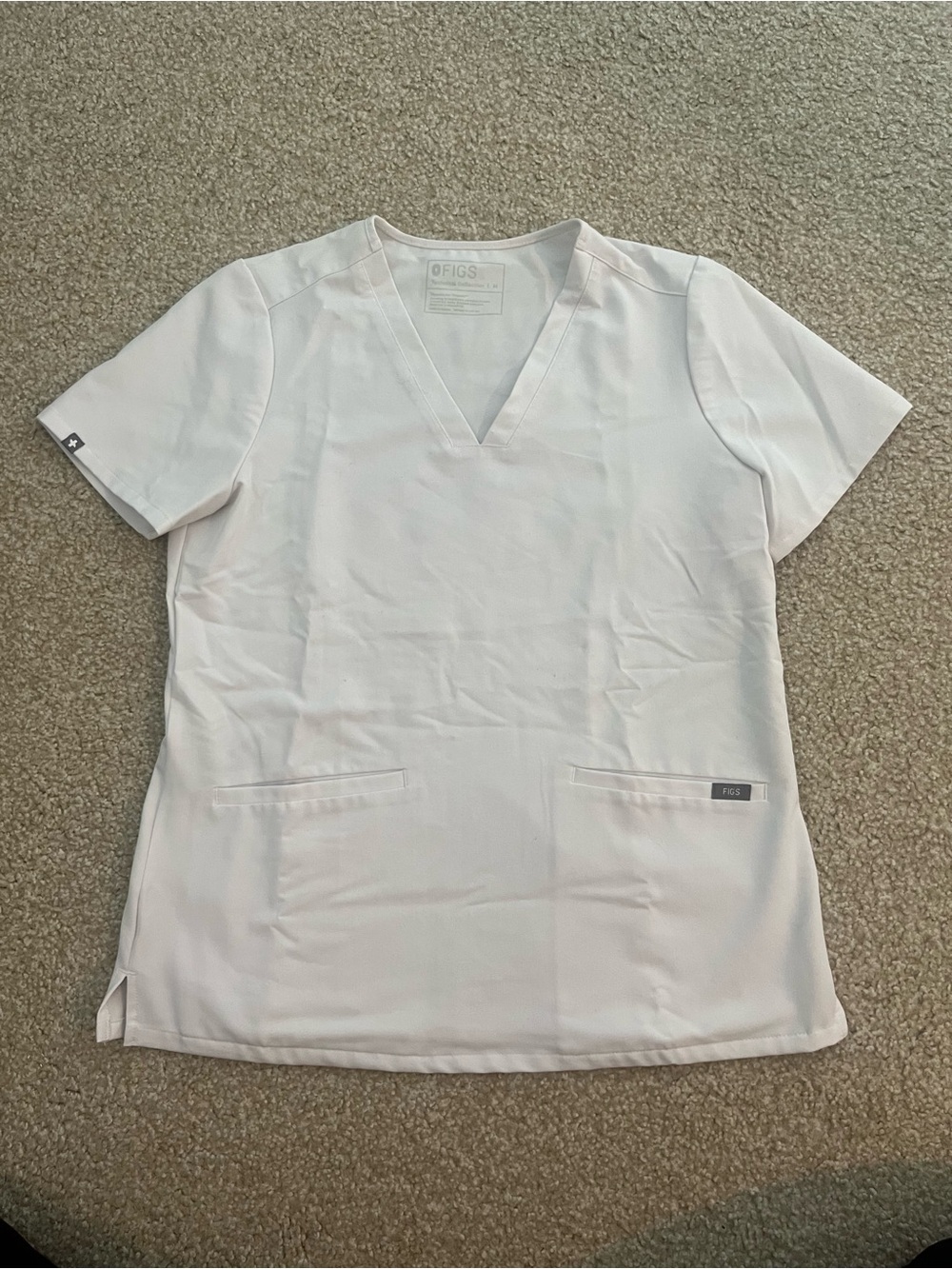 FIGS Women’s White V-Neck Short Sleeve Scrub Top